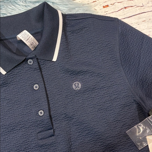 NWT Lululemon Textured Long-Sleeve Tennis Polo Shirt True Navy / White - Picture 9 of 9